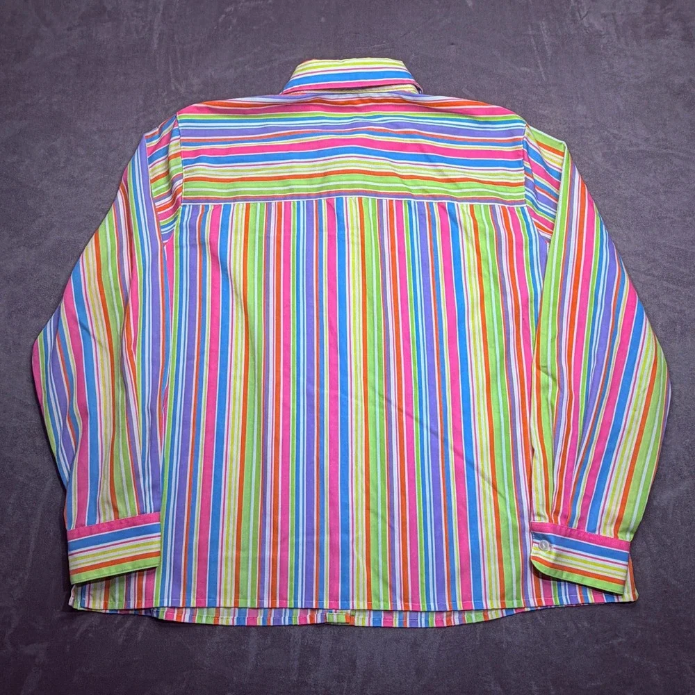 Foxcroft Button Down Shirt Womens 14W Multicolor Rainbow Stripe Wrinkle Free - Picture 2 of 6